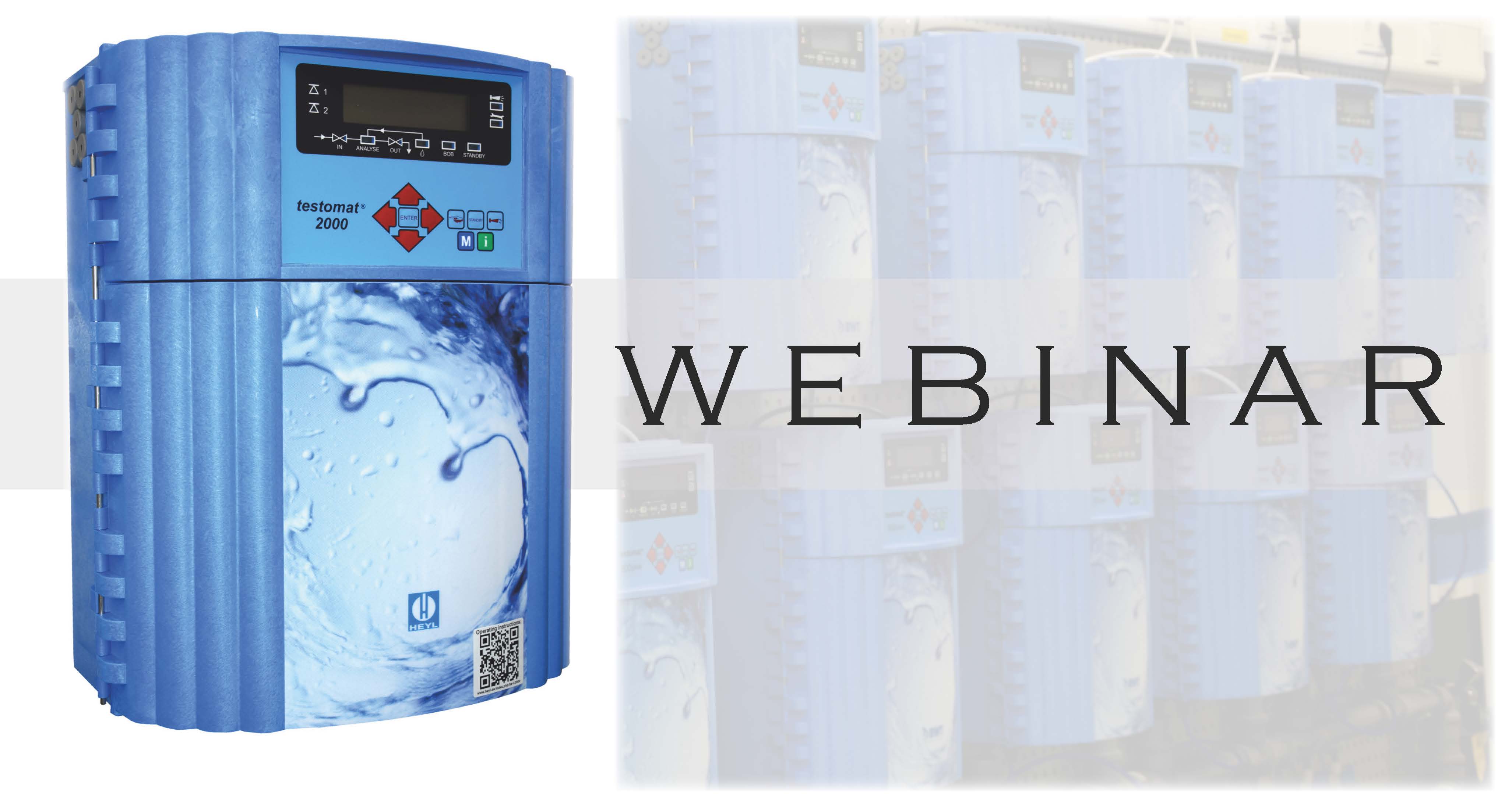 Webinar Produktschulung Testomat, seitliche Ansicht eines Geräts, andere Bild zeigt Schu-lungsraum mit mehreren Geräten versehen mit der Schrift Webinar