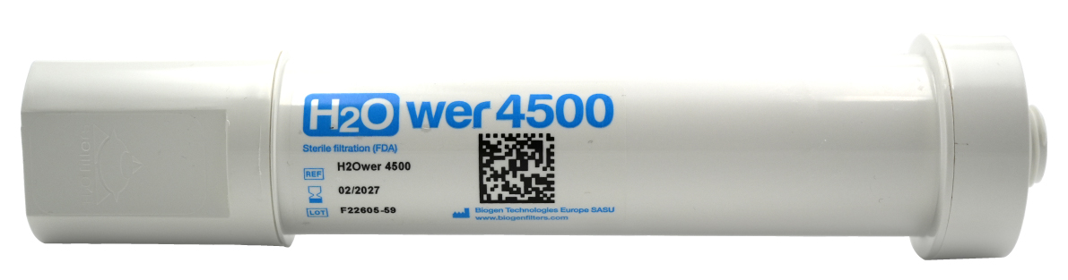 H2Ower 4500 antibacterial terminal water filter for the shower H2Ower 4500 antibakterieller Wasserfilter, Frontansicht mit Gehäuse, 1/2" Gewinde, Dusche