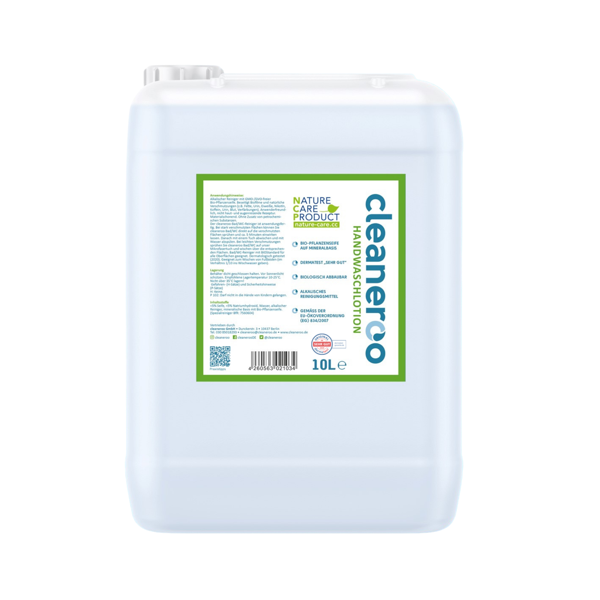 cleaneroo hand wash lotion (green) cleaneroo Handwaschlotion grün, 10 Liter Kanister, keine petrochemischen Zusätze