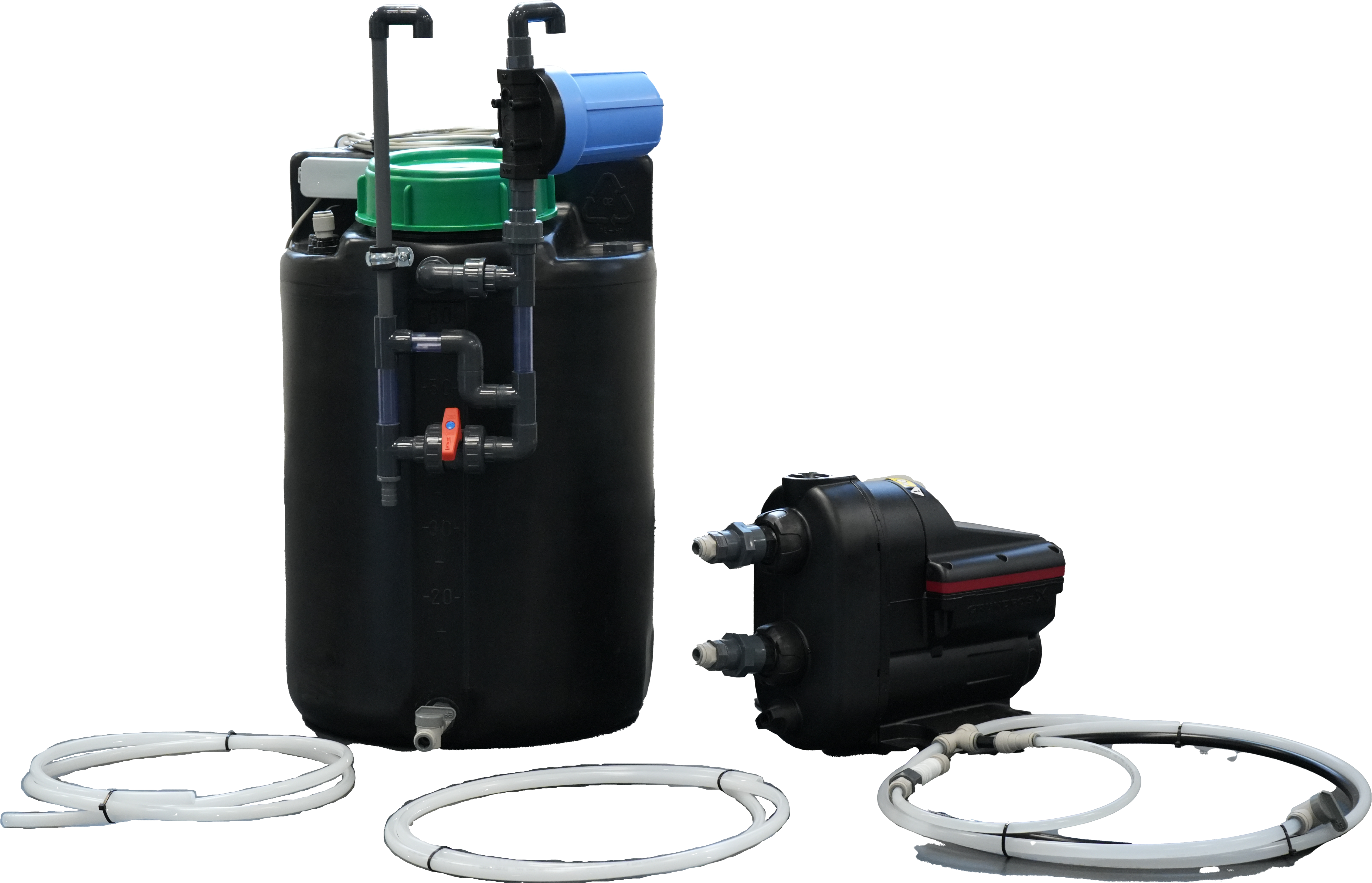 Pressure booster station with 100 litre permeate tank