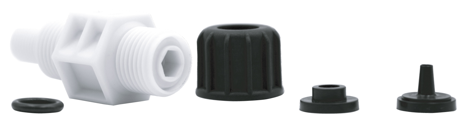 emec LOTUS MINI injection valve 1/2" emec LOTUS MINI Impfventil 1/2", Gesamtansicht des Ventils, 4x6 PP+EP+CE, robustes Design, Öffnungsdruck: 0,3 Bar