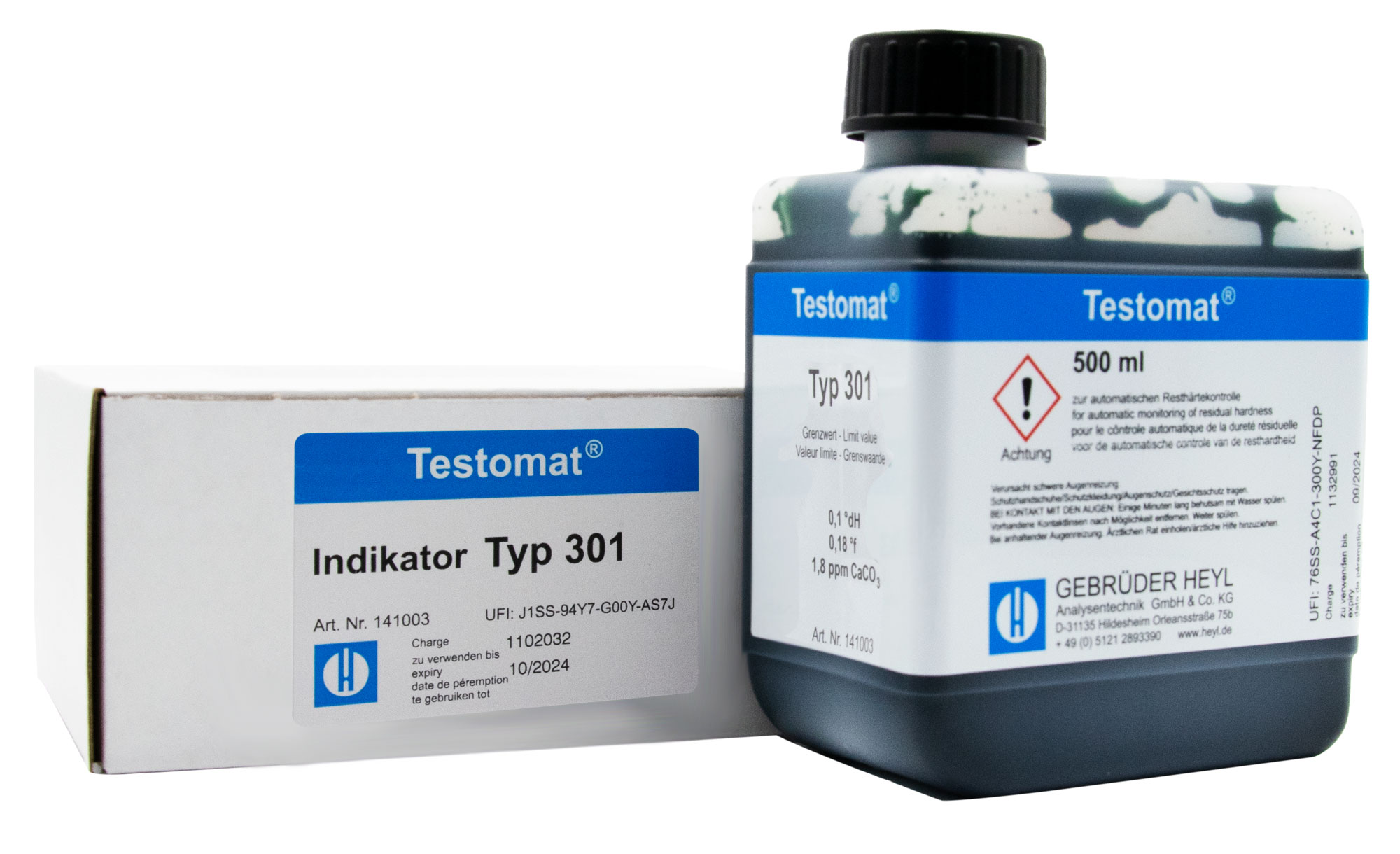 Testomat® 808 indicator 301 500 ml Testomat® 808 Indikator 301, Flasche mit gut sichtbarem Etikett, Messung Resthärte