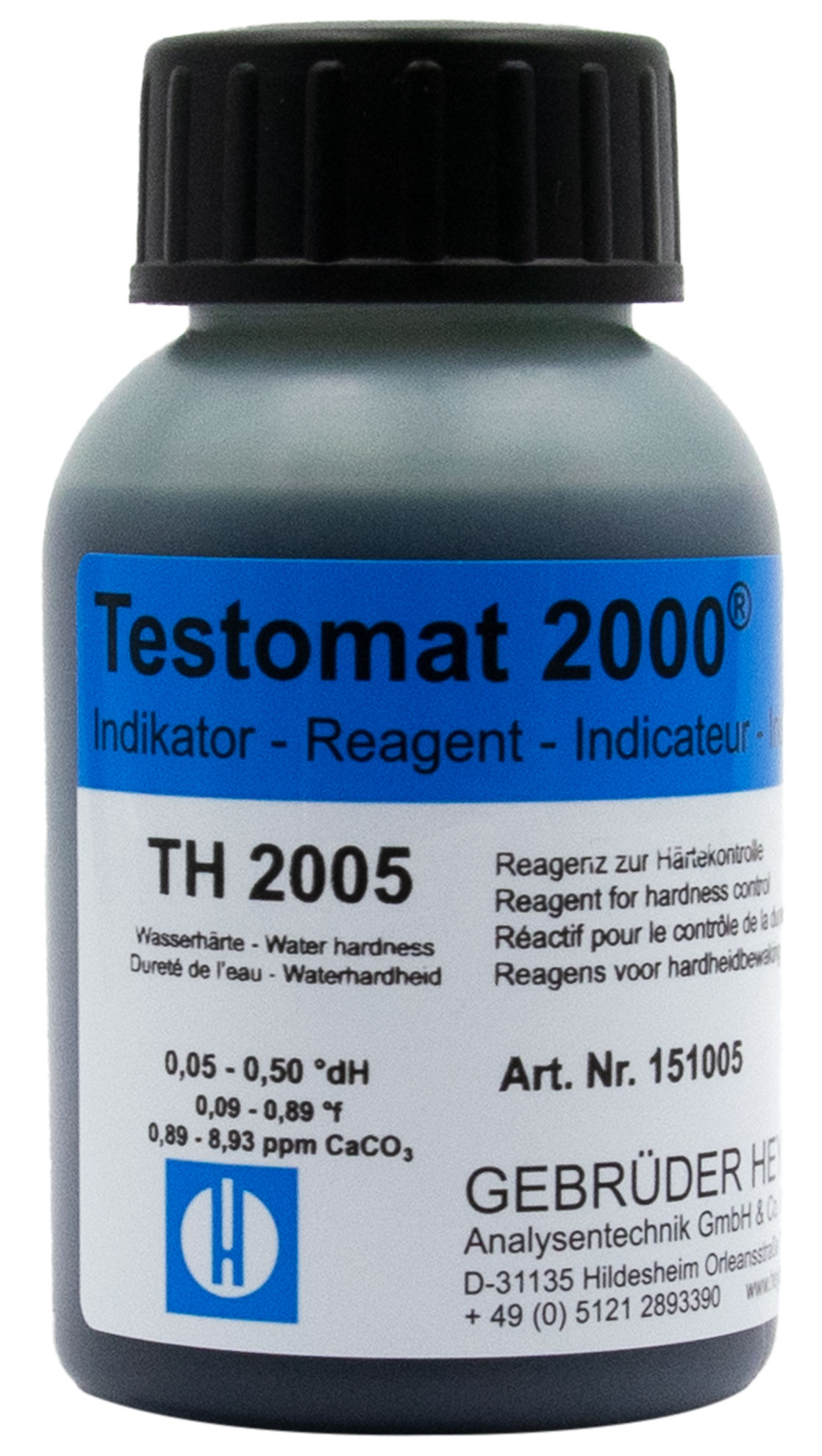 Testomat® Indikator TH2005, Frontansicht auf Etikett, Laborprodukt Wasseranalyse