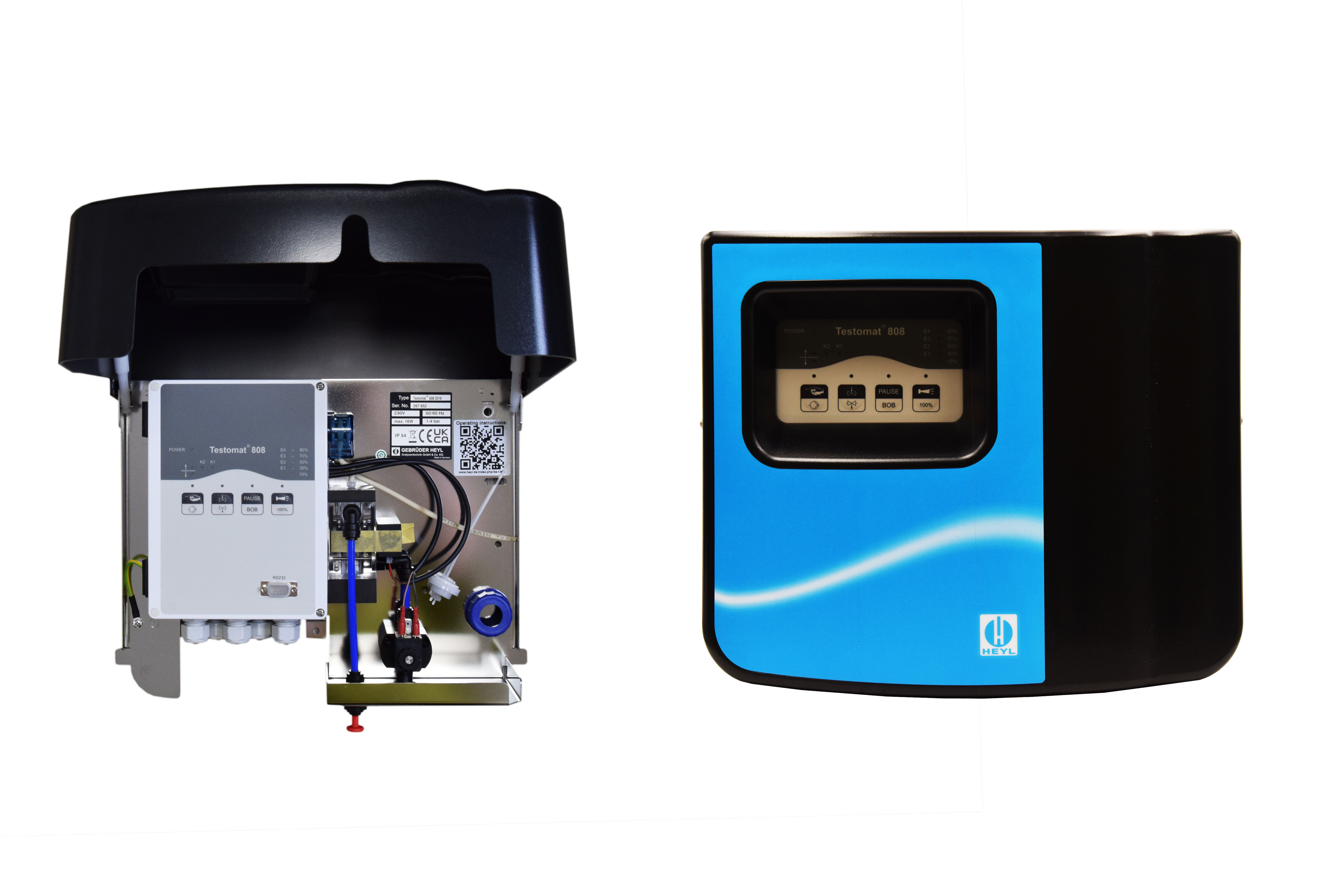 Testomat 808, overall view with water inlet and outlet, LED indicator lights, modern analysis device, (D) 115 V/50-60 Hz 0.3 - 1 bar