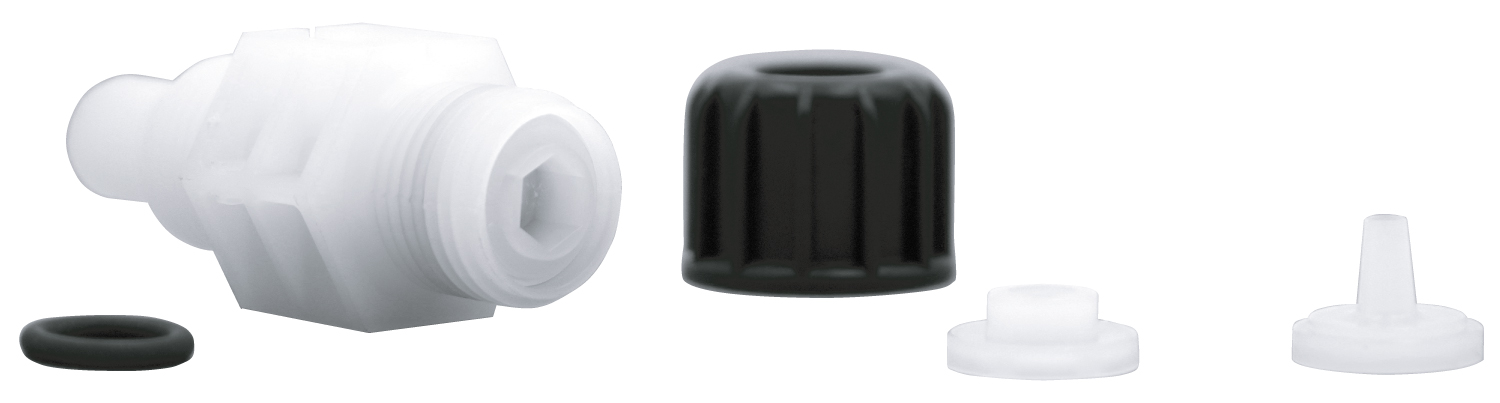 emec LOTUS MINI injection valve 1/2" emec LOTUS MINI Impfventil 1/2", Gesamtansicht des Ventils, 4x6 PVDF+FP+CE+C276, robustes Design