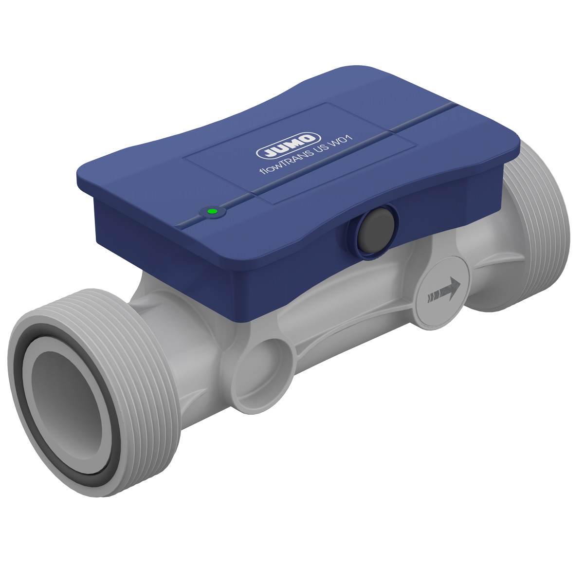 JUMO flowTRANS US W01 Ultrasonic flowmeter DN 32 (1 1/4 in.) JUMO flowTRANS US W01, Gehäuse mit G-Außengewinde DN 32, für korrosive Medien geeignet
