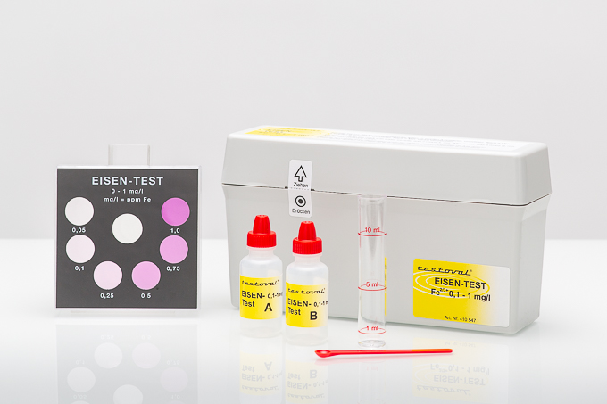 Testoval Iron 0-1 mg/l Test set (II) + (III) Testoval Eisen Testbesteck 0–1 mg/l, Komplettes Farbvergleichsbesteck für Wassereisenanalyse