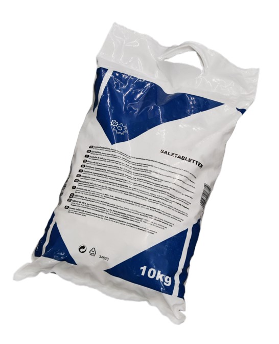Salztabletten 10 kg, seitliche Darstellung der Verpackung, EN 973 A konform
