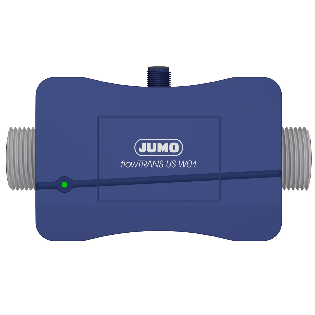 JUMO flowTRANS US W01 Ultraschall-Durchflussmessgerät DN 15, Seitenansicht, kompakter Ultraschallsensor, korrosionsbeständiges Material