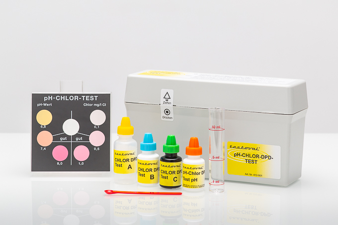 Testoval® pH-Chlorine DPD kit Testoval pH-Chlor DPD Testbesteck, Farbvergleichsgerät mit Reagenzien für pH- und Chlormessung